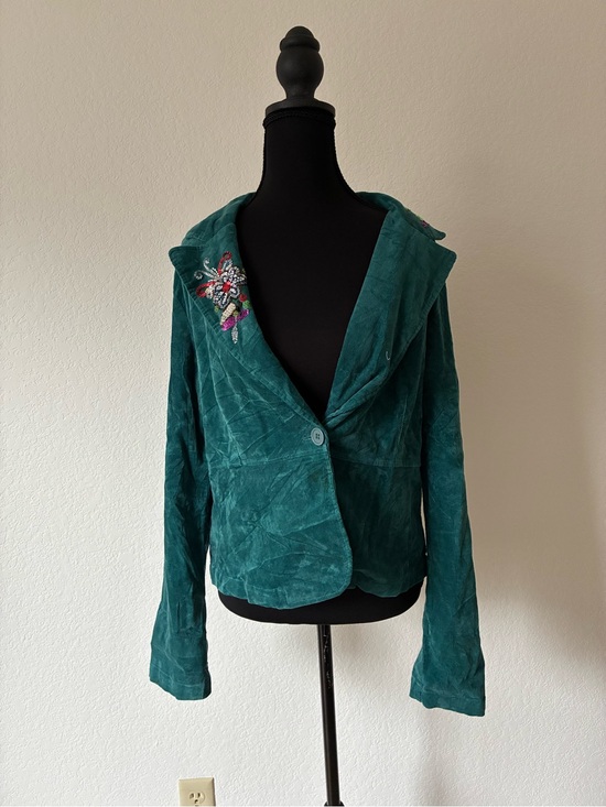 Cello Jackets & Blazers - Beaded Embellished Teal Corduroy Blazer Bohemian Artsy Free Spirit Everyday